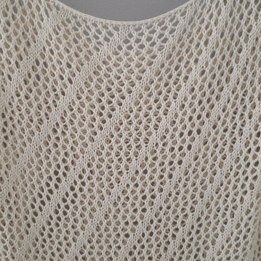 Elegant Cream Knit Dress Open Crochet Maxi With Slit Swim Cover Up - Picture 3 of 4